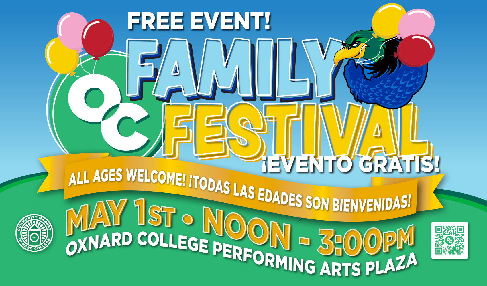 Join us for Oxnard College’s FREE Family Festival on Sunday, May 1st from Noon - 3pm! Our family-friendly event will include a kids zone, live music and dance, food trucks, and retail vendors. 