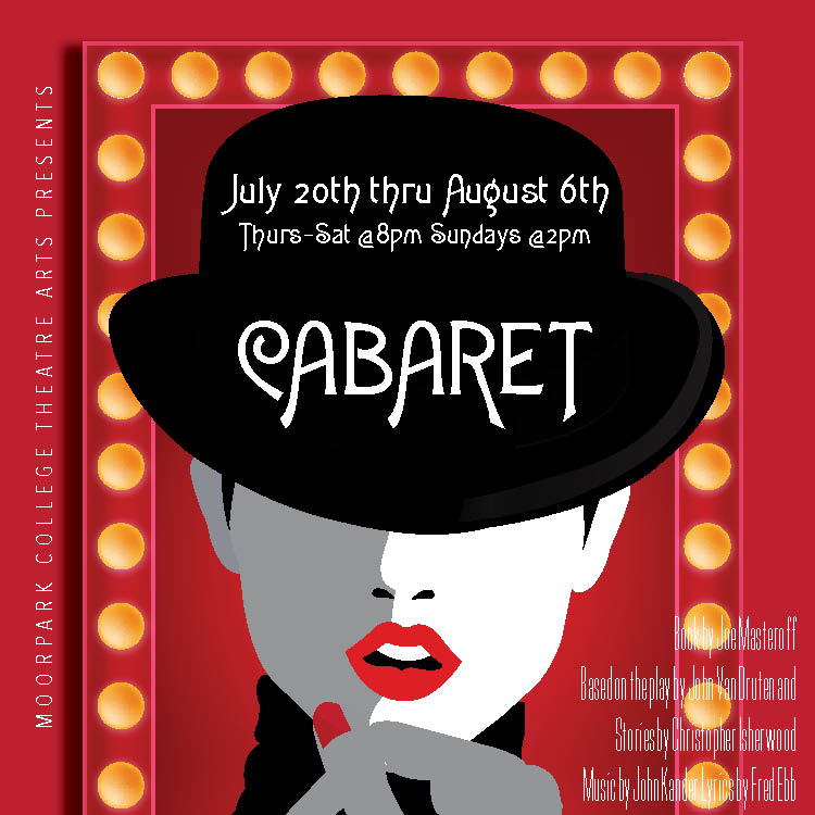 Cabaret red background illustration of woman in black hat