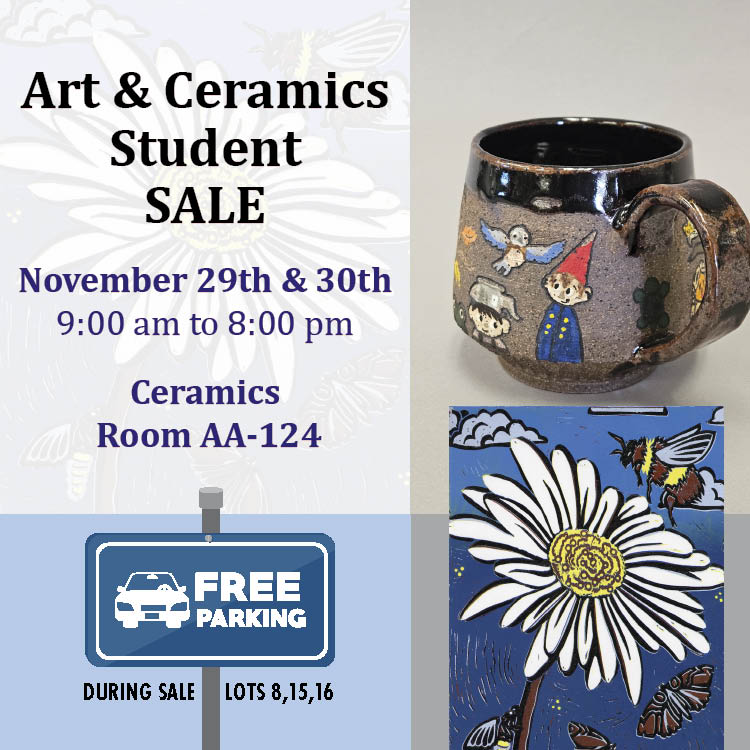 Art and Ceramics Student Sale. coffee mug and flower 