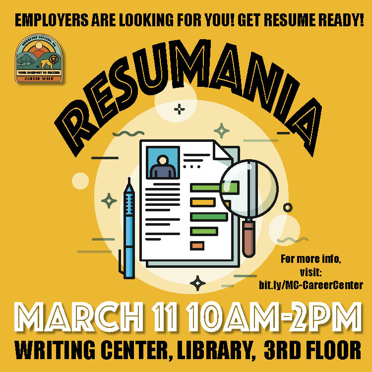 Resumania March 11 from 10am 2 pm Library 3rd fl.