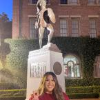 Vanessa Luis Stands in Front of the USC Trojan