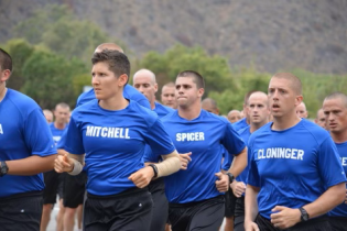 Photo of a group of VCSO recruits on an athletic run.