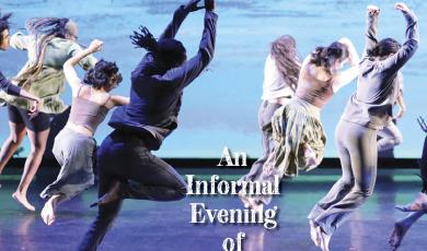 Dancers on a blue background. text reads An Informal Evening