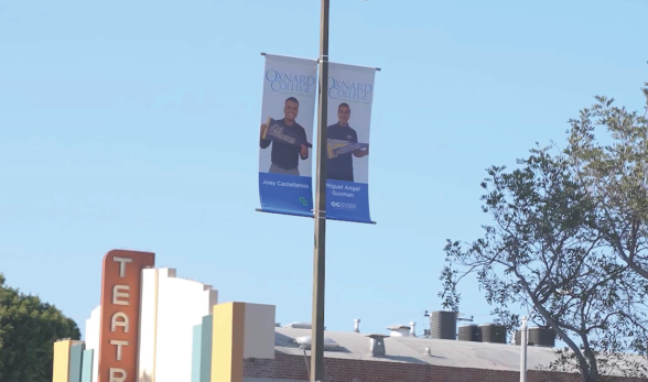 Light pole banners on Oxnard Boulevard in Oxnard featuring t